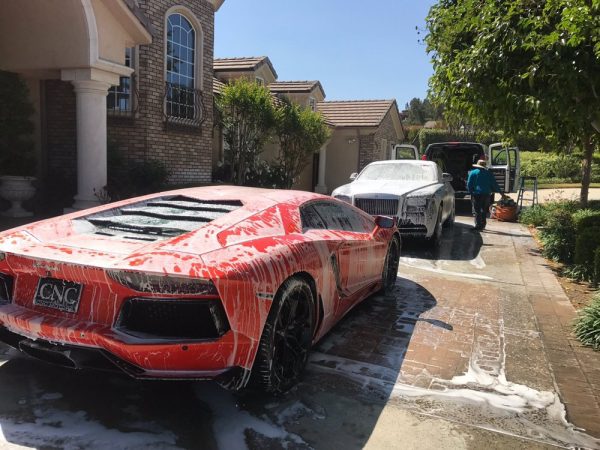 Mobile auto detailing service on a Lamborghini in Corona.